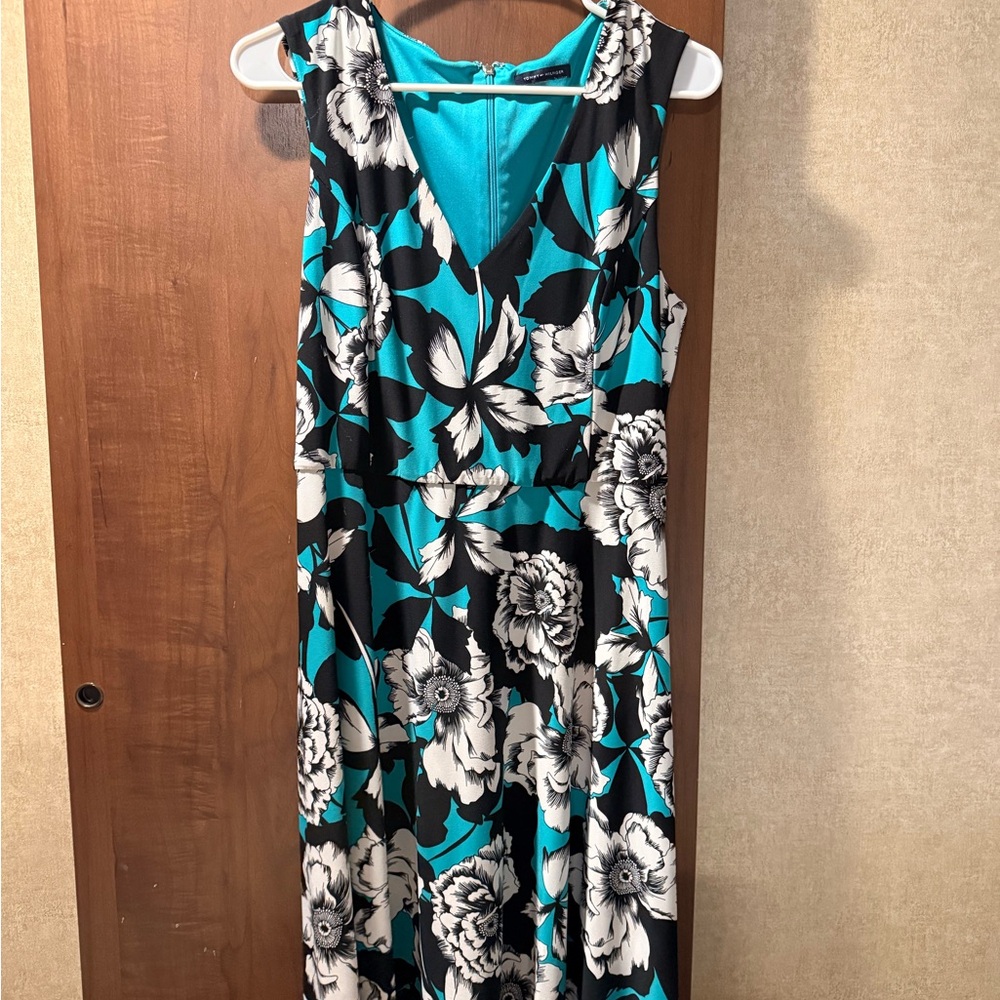 Tommy Hilfiger Teal and Black Floral Maxi Dress